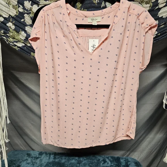 🆕 Style & Co Pastel Pink Button Down Blouse with Cap Sleeves size PS - Picture 1 of 5